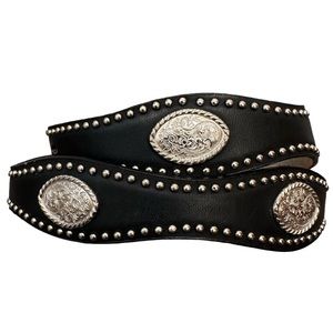 Wrangler belt black western cowgirl concho silver metal leather boho bohemian